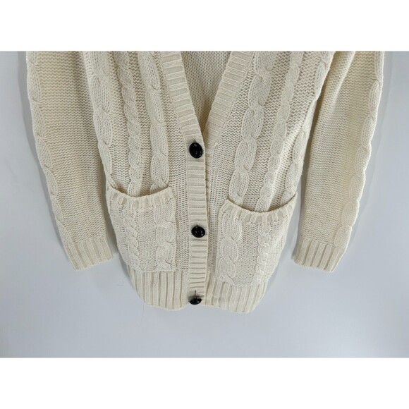 Women's Divided By H&M Ivory V-neck Cableknit Cardigan Sweater Size 6 - Picture 3 of 7